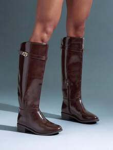 Solezae Women's Glamorous Comfortable Round Toe Block Heel Knee-High Boots With Inner Zipper - Brown - View 2