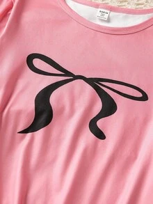 2pcs/Set Cute, Charming & Elegant Black With Pink Bow Knitted Stretchy Long Sleeve Top And Pants Pajama Set, Suitable For Teens And Young Women, Spring/Autumn - Pink - View 10