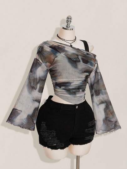 SHEIN ICON 大码女式扎染图案二合一上衣