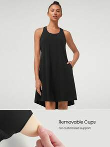 GLOWMODE VitalSwift Lightweight Quick-Dry Racerback Side Pockets Dance Skirt Dress With Built-In Supportive Bra Daily Casual Quick Dry Moisture Wicking - Black - View 4