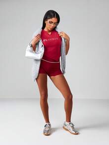 Missguided x Playboy Áo tank top dáng ngắn không tay cổ cao phong cách retro, thiết kế thỏ đính đá, cổ khoét khuyết, đính pha lê, thời trang dạo phố mùa hè - Đỏ - Xem 3