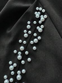 Viva Relle 大码女式优雅奢华派对/婚礼宾客轻盈连衣裙，串珠网眼，立领长袖，收腰 A 字裙 - 黑色 - 查看 6