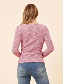 Coeurva Women's Spring/Summer Tie-Dye Printed Slim Fit Long Sleeve T-Shirt With Square Neckline Valentine Day