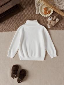 SHEIN Baby Boy Casual Minimalist Long Sleeve Sweater, Suitable For Summer - White - View 3
