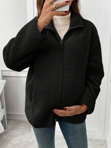 SHEIN Chaqueta de maternidad de unicolor, minimalista, de uso diario, con cremallera y cálida, 3 en 1 - Negro - Ver 7