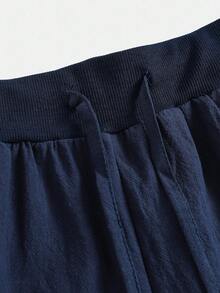 SHEIN Tween Girls Daily Wear Outfits Casual Basic 100%Cotton Elastic Waistband White Pants, Wide Leg Pants, Back To School Navy Blue Pants Navy Blue Wide-Leg Pants Loose Pants Navy Pants