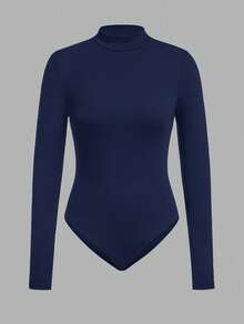SHEIN EZwear 1 pièce Body décontracté en tricot à manches longues et couleur unie pour femme - Gris - Voir 3