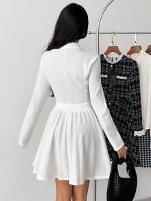 SHEIN 2pcs/Set Teen Girl Elegant Asymmetrical Hem Blazer & Pleated Mini Skirt Suit