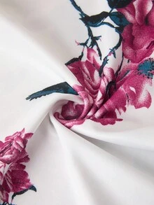 Gownix 2 件套女士优雅花卉印花紧身连衣裙和粉色中袖针织开衫，适合约会、通勤和日常穿着 - 紫色 - 查看 4