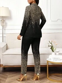 SHEIN Lady Women's Suits, Shiny Printed Fabrics, Suitable For Commuting And Elegant Office Autumn Winter Clothes For Women