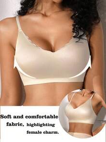 NudeFit 1 Áo ngực cong màu trơn bóng thoải mái cho nữ - Rượu sâm banh - Xem 4