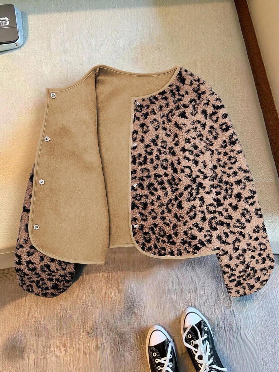 Glissea 女士常规豹纹夹克，秋冬保暖 - 彩色 - 查看 1