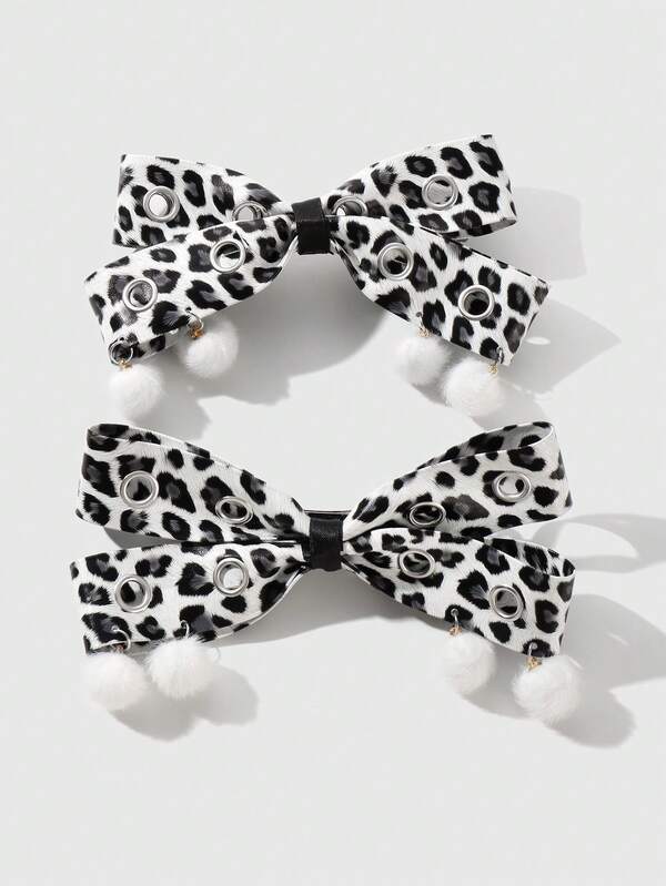 ROMWE Grunge Punk 2pcs Y2K Style Vintage Elegant Punk Gothic Black Leather Double Air Vent Bow Decor DIY Hair Clip Claw Hairpins,Suitable For Sisters, Friends Daily Wear Or Holiday Gift, Halloween