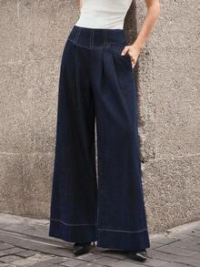 Selenza 女式纯色简约日常牛仔裤 - 深色水洗藍 - 查看 8