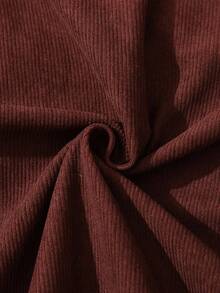 Franclia 女式复古灯芯绒高腰 A 字口袋纹理纯棕色半身裙，开学季，冬季 - 棕色 - 查看 6