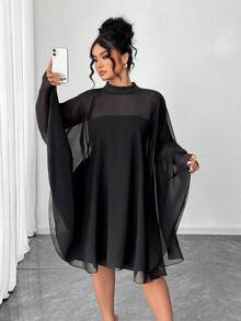 Elenzga Minimalistyczny, modny zestaw damski z szyfonu, szal i krótka sukienka bez rękawów, 2 sztuki