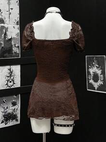 EgrlEra Women's Sexy Lace Fabric Waist-Cinched A-Line Mini Dress