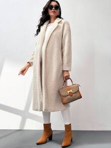 SHEIN Pregnant Women's Solid Color Pocket Elegant Long Sleeve Regular Jacket, Autumn/Winter - White - View 5