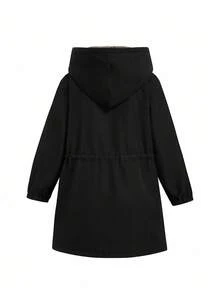 GlowEve 女式休闲抽绳腰带连帽夹克，带保暖衬里，秋冬 - 黑色 - 查看 2