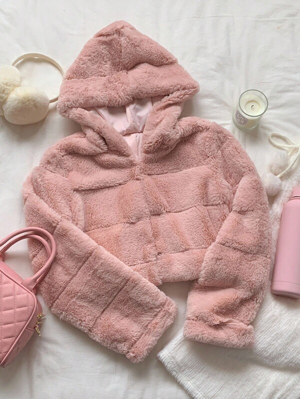 Comfortcana Women's Casual Solid Color Hooded Faux Fur Jacket, Autumn/Winter