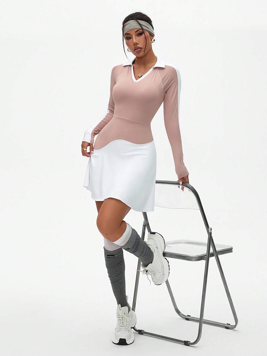 Gameset SHEIN Sport 女式拼色长袖运动连衣裙 - 彩色 - 查看 1