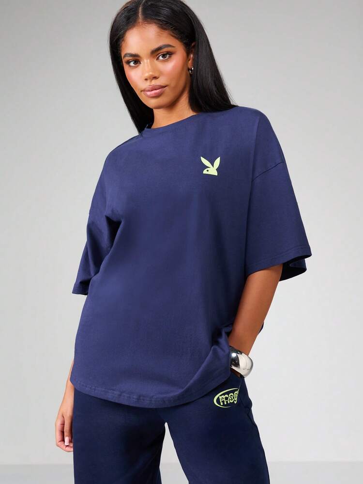 Missguided x Playboy Oversized Retro Gaming Logo Graphic T-Shirt With Small Bunny Print Streetwear Fall Collection