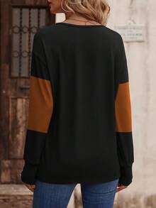 EMERY ROSE New Fashion Women's Colorblock V-Neck Layered Long Sleeve T-Shirt