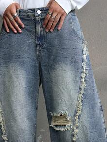 AXEPEAK 男士水洗宽松休闲弯刀设计长裤 - 藍色 - 查看 5