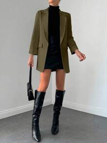 EURMUSE Women's Solid Color Blazer Jacket, Suitable For Work - Army Green - View 4