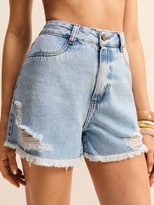 Daynim Women Denim Shorts - Rửa trung bình - Xem 4