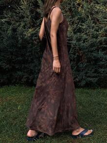 DAZY Velvet Floral Print Slip Dress, Straight Casual Dress For Women, Autumn/Winter Dress - Brown - View 2