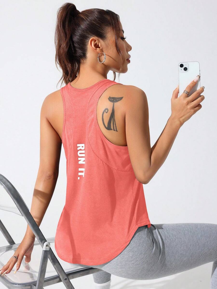 CourtClass Women's Summer Letter Print Racerback Sports Tank Top - Orange - View 1