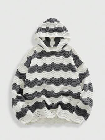 Street Life Suéter con capucha casual de hombre con patrón ondulado colorido, otoño/invierno