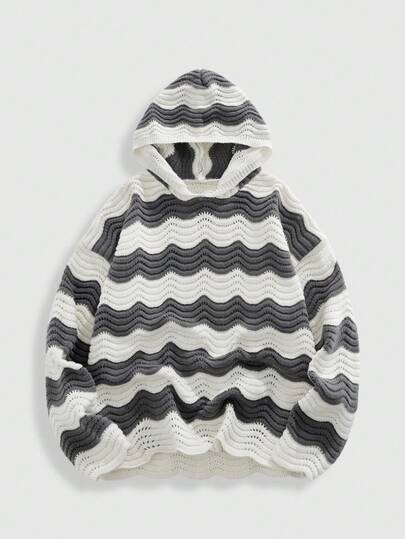 Street Life Colorful Wavy Pattern Men's Casual Hooded Sweater, Autumn/Winter