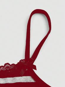 ROMWE Hippie Witch & Black Cat Embroidery Lace Patchwork Camisole - Burgundy - View 2