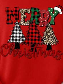 EMERY ROSE 女式休闲南瓜和标语印花圆领长袖宽松T恤，秋季 - 紅色 - 查看 4