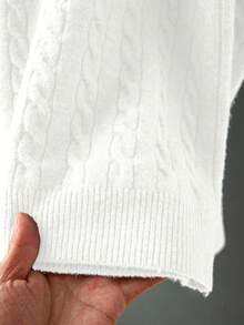 Manfinity Homme Áo len dệt kim tay dài cổ chữ V tối giản màu trơn dành cho nam, trang phục thường ngày, thu/đông - trắng - Xem 7
