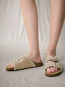 Solecia Sandales plates décontractées avec boucle, mode femme - Nude - Voir 4