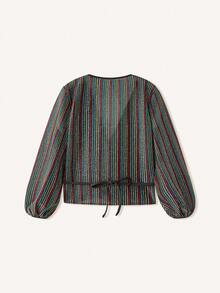 lacRébo 秋冬金属色条纹裹身上衣长袖秋季女装秋冬 - 彩色 - 查看 8