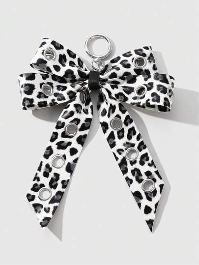 Grunge Punk 1 pezzo Portachiavi/Ciondolo stile Y2K retrò punk chic in pelle nera di alta qualità con doppia di fori e fiocco di perle finte, adatto per donne e ragazze per uso quotidiano, regalo per le vacanze