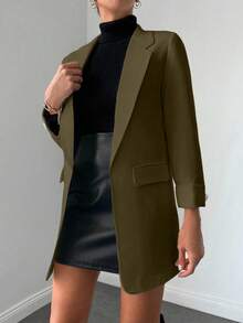 EURMUSE Women's Solid Color Blazer Jacket, Suitable For Work - Army Green - View 3
