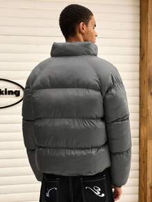 SWAVVY Men's Solid Color Zip-Up Casual Short Winter Jacket - Black - View 2