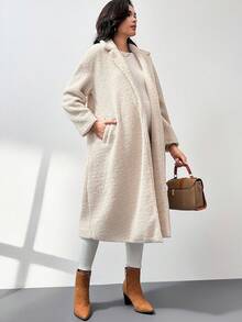 SHEIN Pregnant Women's Solid Color Pocket Elegant Long Sleeve Regular Jacket, Autumn/Winter - White - View 4