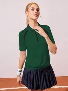 CourtClass 女式拼色 Polo 领短袖运动上衣 - 綠色 - 查看 3