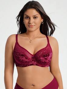 SHEIN Sujetador con aros y encaje de talla grande para Navidad - Burdeos - Ver 6