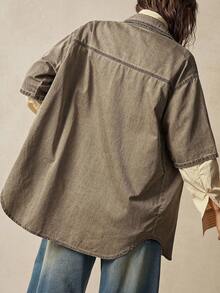Bohemela Women's Casual Solid Color Loose Woven Shirt - Khaki - View 7