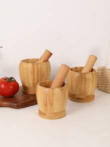 Cirelle 1套組合木製研缽及杵，竹製鱷梨碗殼蒜磨辣椒研磨機剁碎器研磨杵，混合廚房工具，廚房用品，食品，烹飪，調味，香料，辣椒，大蒜，鹽，整理盒，派對，客廳裝飾