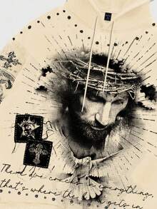 ROMWE MEN Street Life Men's Retro Pullover Jesus Hoodie Sweatshirt, Autumn/Winter