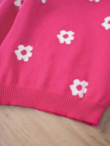 Young Girl Floral Pattern Knit Sweater, Autumn/Winter Tween Girl Pink Sweater Toddler Sweaters Girl Clothes Autumn And Winter Clothes Pink Sweater For Girls Girl Sweater For Kids Kids Sweaters For Girls Girl Clothes Autumn And Winter Clothes - Hot Pink - View 4