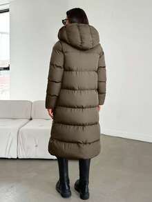 EURMUSE Hooded Side Pocket Snap Button Drawstring Padded Coat For Autumn And Winter - Mocha Brown - View 2